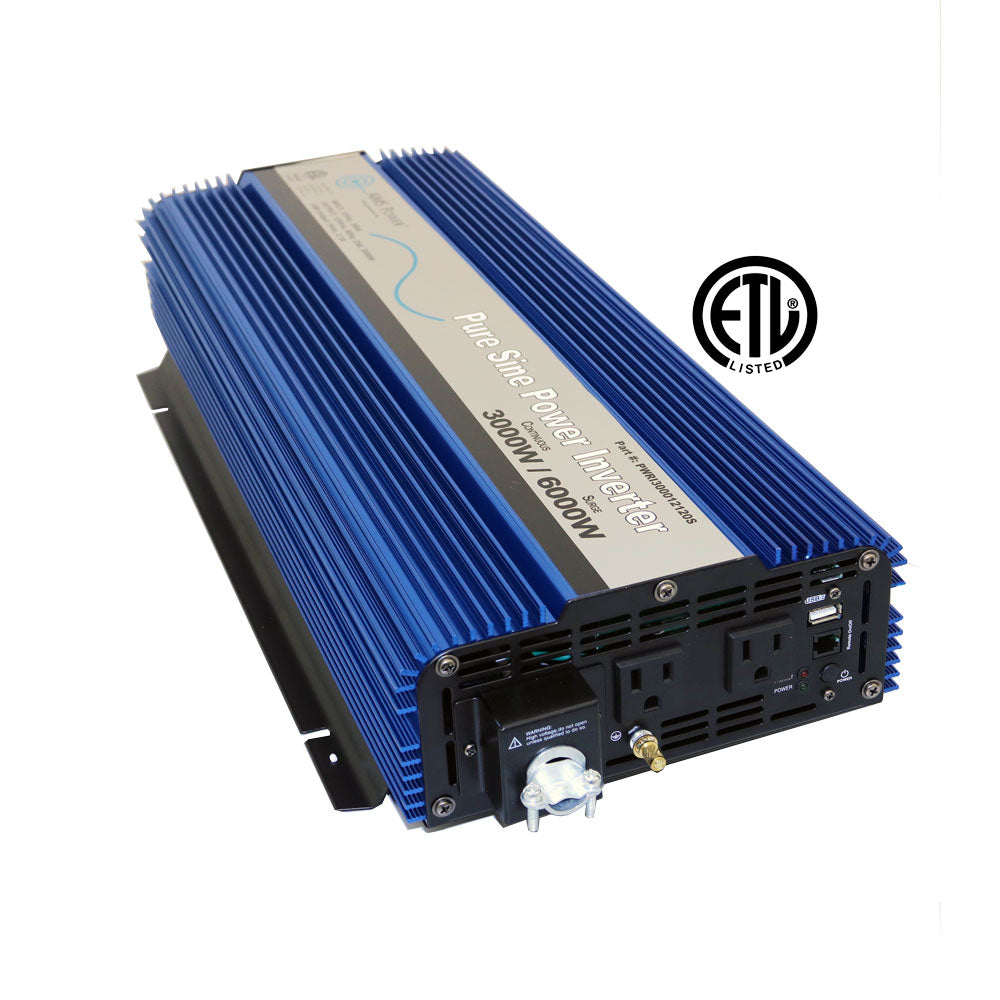 AIMS Power 3000 Watt Pure Sine Inverter ETL Listed conforms to UL 458 / CSA 22.2