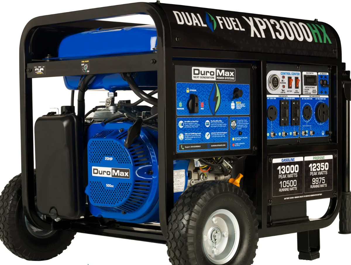 DuroMax XP13000HX 13,000-Watt/10,500-Watt 500cc Electric Start Dual Fuel Portable Generator with CO Alert