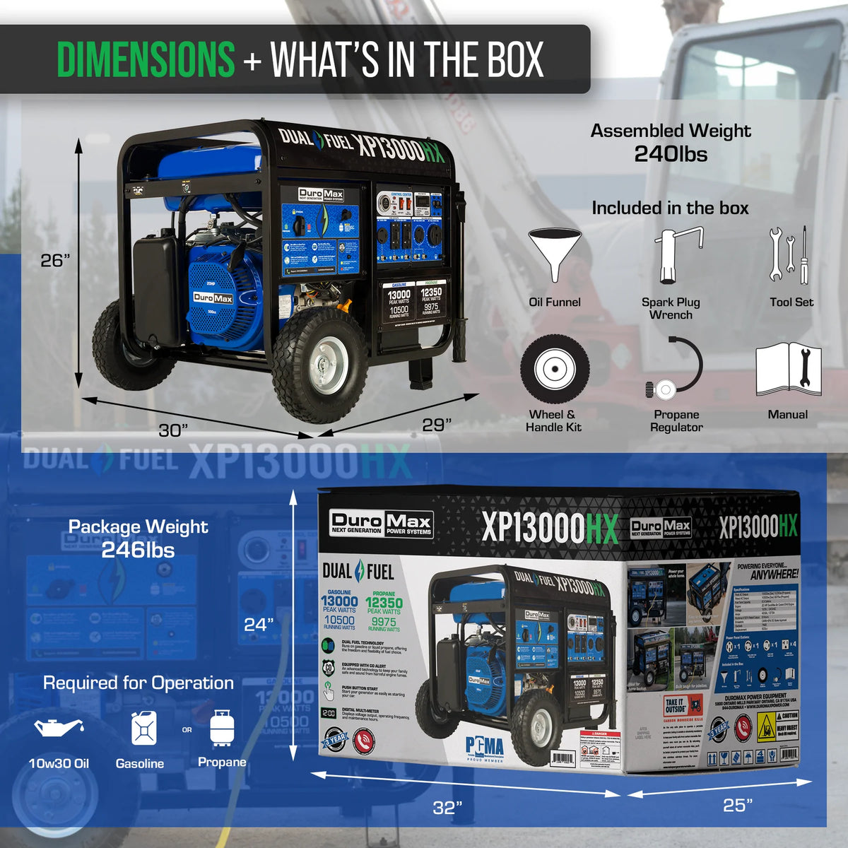 DuroMax XP13000HX 13,000-Watt/10,500-Watt 500cc Electric Start Dual Fuel Portable Generator with CO Alert