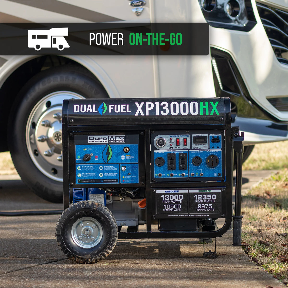 DuroMax XP13000HX 13,000-Watt/10,500-Watt 500cc Electric Start Dual Fuel Portable Generator with CO Alert