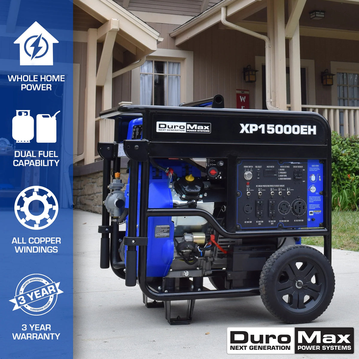 DuroMax XP15000EH 15,000-Watt/12,000-Watt 713cc V-Twin Electric Start Dual Fuel Portable Generator
