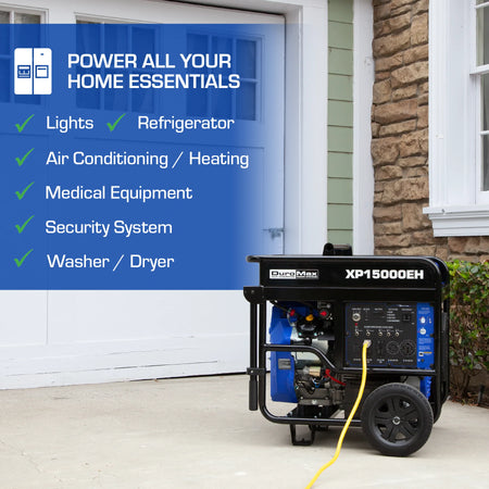 DuroMax XP15000EH 15,000-Watt/12,000-Watt 713cc V-Twin Electric Start Dual Fuel Portable Generator