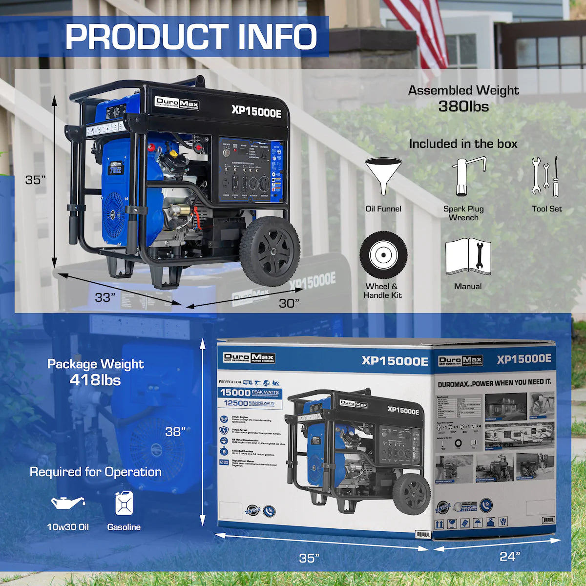 DuroMax XP15000E 15,000-Watt/12,000-Watt 713cc V-Twin Electric Start Gas Powered Portable Generator