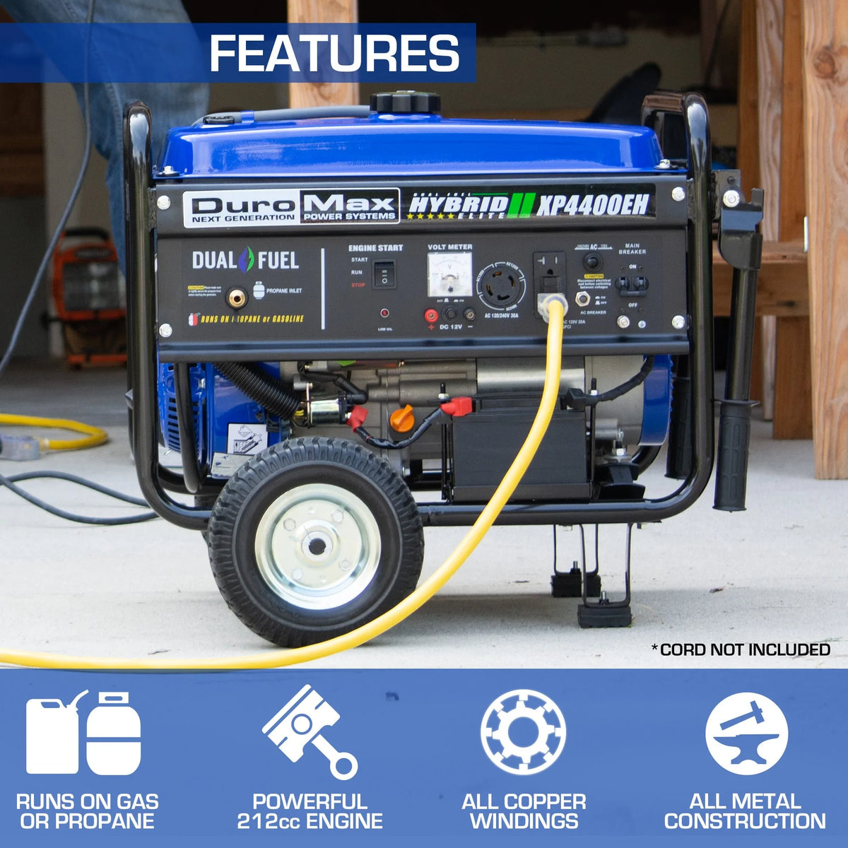 DuroMax XP4400EH 4,400-Watt/3,500-Watt 210cc Electric Start Dual Fuel Portable Generator