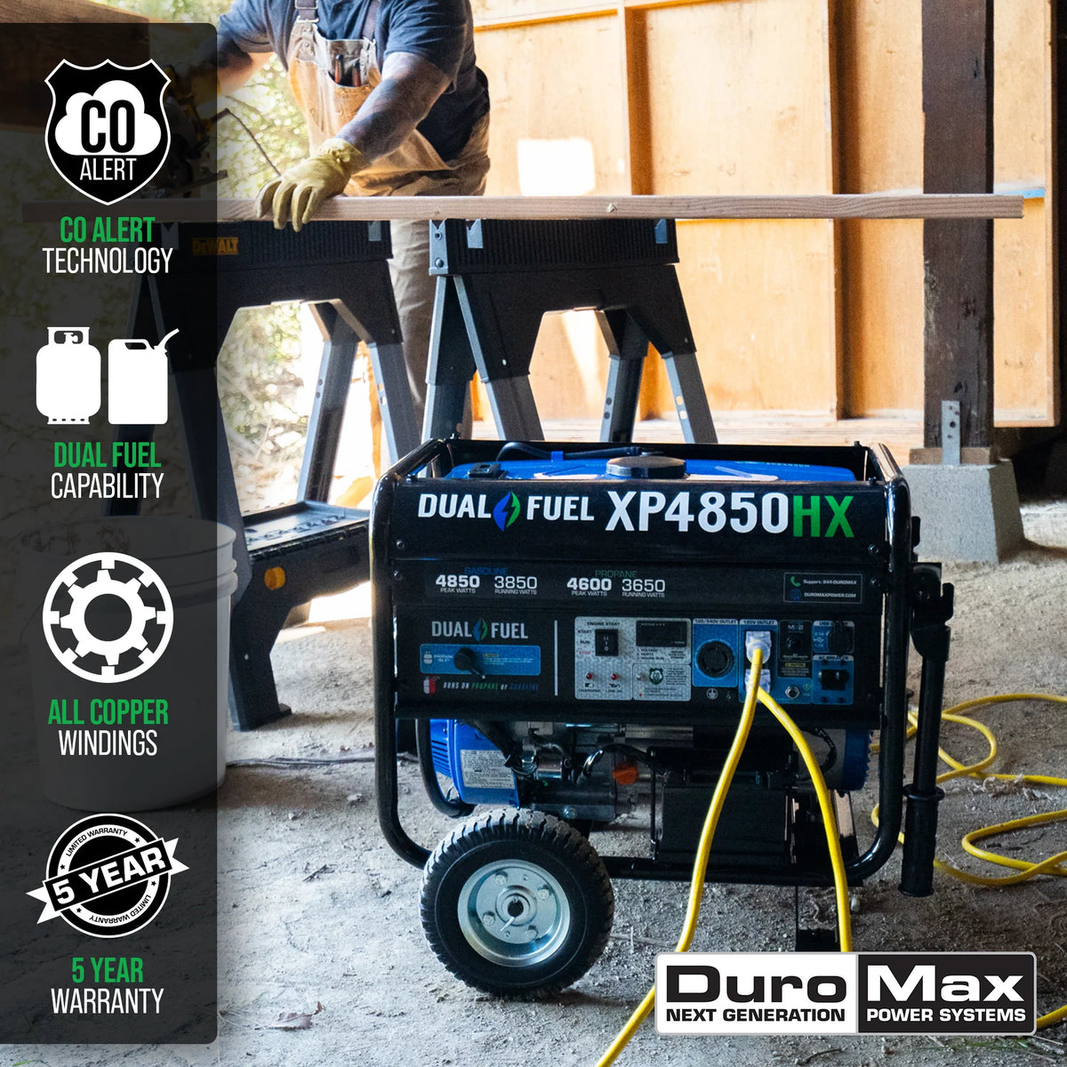 DuroMax XP4850HX 4,850-Watt/3,850-Watt 210cc Electric Start Dual Fuel Portable Generator with CO Alert