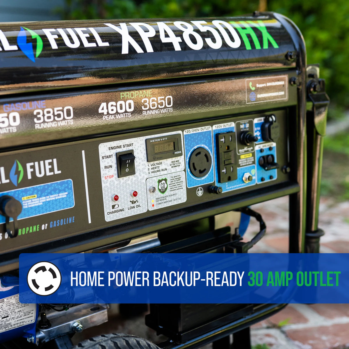 DuroMax XP4850HX 4,850-Watt/3,850-Watt 210cc Electric Start Dual Fuel Portable Generator with CO Alert