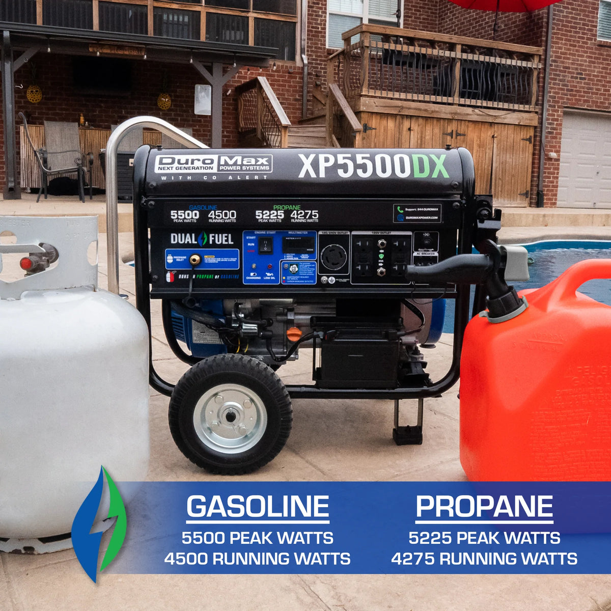 DuroMax XP5500DX 5,500-Watt/4,500-Watt 224cc Electric Start Dual Fuel Portable Generator w/ CO Alert