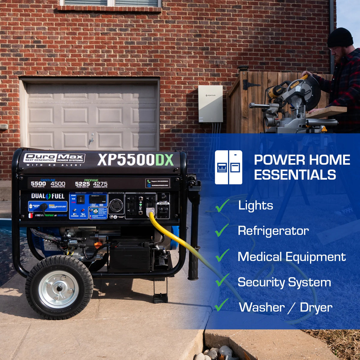 DuroMax XP5500DX 5,500-Watt/4,500-Watt 224cc Electric Start Dual Fuel Portable Generator w/ CO Alert