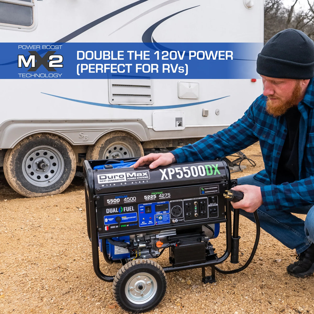 DuroMax XP5500DX 5,500-Watt/4,500-Watt 224cc Electric Start Dual Fuel Portable Generator w/ CO Alert