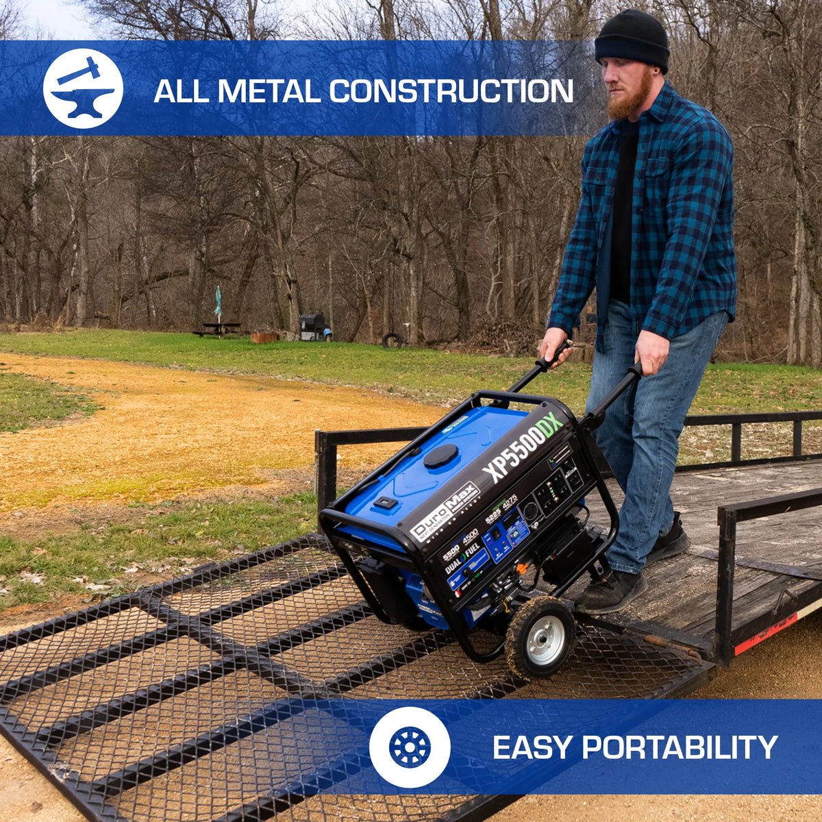 DuroMax XP5500DX 5,500-Watt/4,500-Watt 224cc Electric Start Dual Fuel Portable Generator w/ CO Alert
