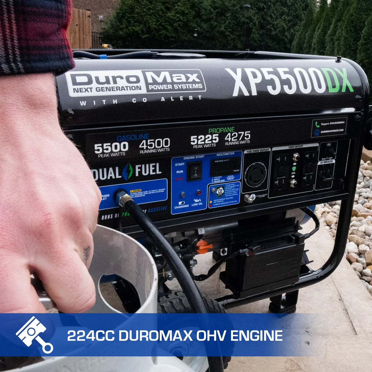 DuroMax XP5500DX 5,500-Watt/4,500-Watt 224cc Electric Start Dual Fuel Portable Generator w/ CO Alert