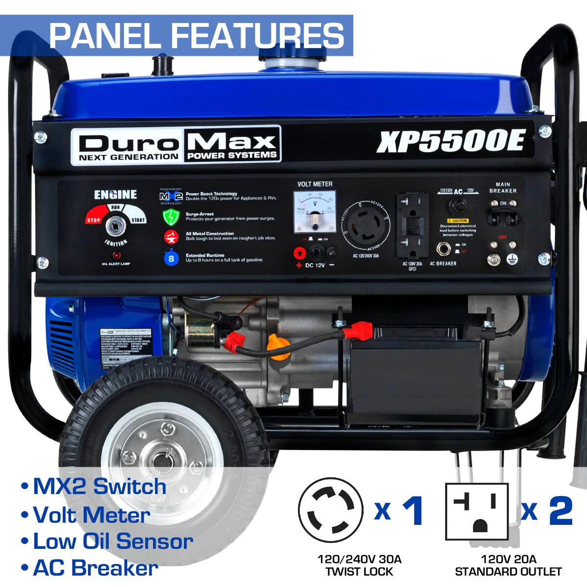 DuroMax XP5500E 5,500-Watt/4,500-Watt 224cc Electric Start Gas Powered Portable Generator