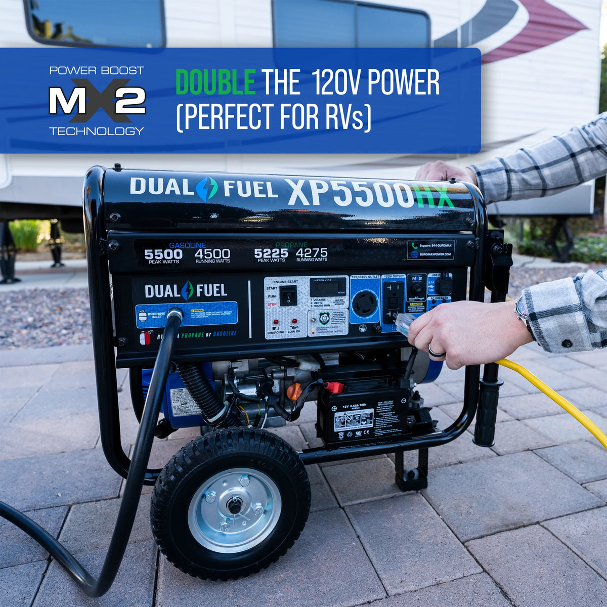 DuroMax XP5500HX 5,500-Watt/4,500-Watt 210Vcc Electric Start Dual Fuel Portable Generator with CO Alert