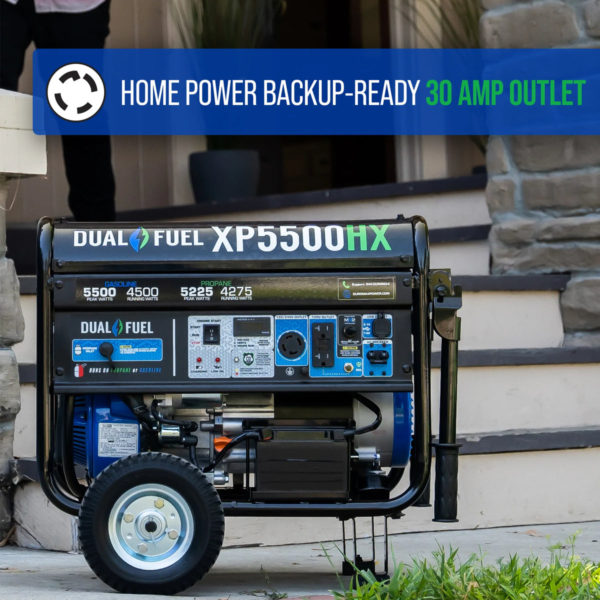 DuroMax XP5500HX 5,500-Watt/4,500-Watt 210Vcc Electric Start Dual Fuel Portable Generator with CO Alert